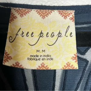 Free People Gatsby Boho Lace Scoop Neck Blue Ribbed Long Sleeve Top M Indie thumbnail 6