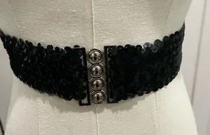 Black sequin belt with silver buckle thumbnail 1