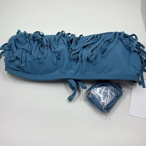 Hula Honey Fringe‎ Accented Solid Color Bandeau Juniors Bikini Top XS NWT Blue thumbnail 2