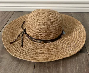 Walmart Summer Beach Boho Wide Brim Straw Sun Hat with Decorative Band thumbnail 1