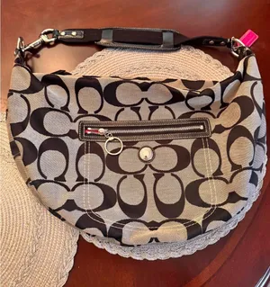 Coach Canvas Hobo Shoulder Bag in Brown and Khaki thumbnail 1