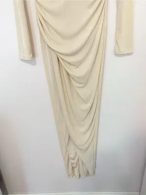 Baltic Born Pierce Shimmer Cream Long-Sleeve Gown with Side Slit thumbnail 4