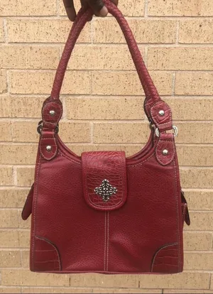 Vintage Y2K 90s 2000s Whimsygoth Grunge Red Shoulder Leather Hand Bag Purse Braided Strap Measurement in pics thumbnail 1