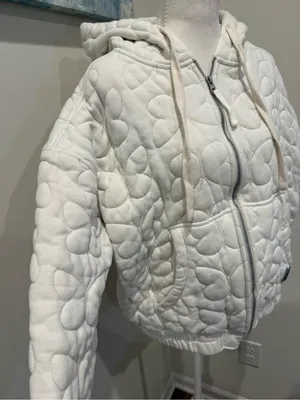 BDG Cream Quilted Hooded Zip-Up Sweatshirt thumbnail 7