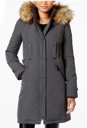 Gray Parka with Faux Fur Hood thumbnail 1