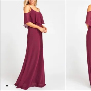 Show Me Your Mumu Caitlin Ruffle Maxi Dress Gown Burgundy Maroon Bridal Long v6x thumbnail 3
