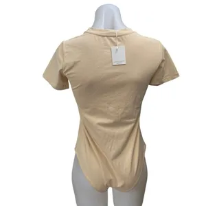 NEW Mangopop Beige Nude Short Sleeve Crew Neck T Shirt Tee Bodysuit Top Size M thumbnail 2