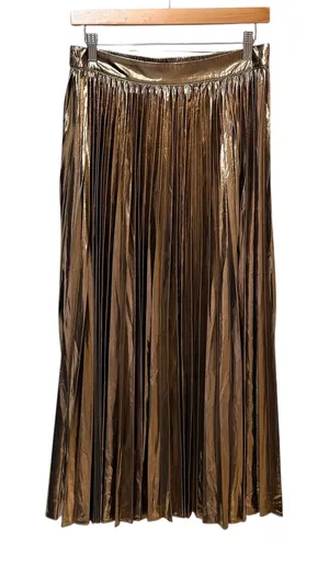 Skies Are Blue Bronze Metallic Pleated Maxi Skirt Medium S3988ST New With Tags thumbnail 1