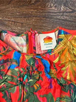 Farm Rio Urban Jungle Midi Dress Womens Small Orange Green Excellent Cutout thumbnail 6