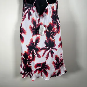 Area Stars Mini Slip Dress Women's Large White Pink Palm Print Spaghetti Strap thumbnail 4