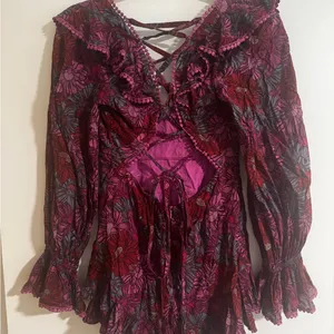 Olivaceous Floral Ruffle V-Neck Dress thumbnail 5