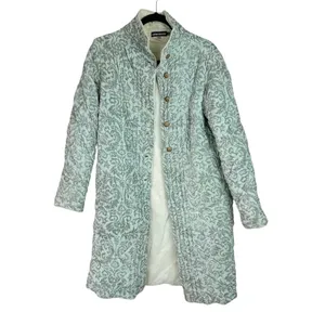 Antik Batik Cotton Velvet Quilted Paisley Print Jacket Coat Sz Small Seafoam thumbnail 2