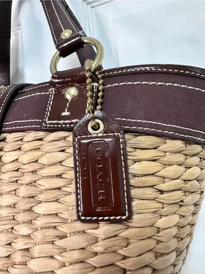 Coach Vintage Natural Straw Tote with Brown Leather Trim thumbnail 3
