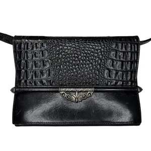Brighton Black Leather Bag Crossbody‎ Pocketbook Crocodile Print Purse & Wallet thumbnail 4