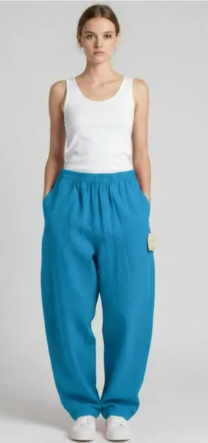 NWT B'Gauze Blue Cotton Baggy Casual Pants Size 2 (L/XL) Boho High Waist thumbnail 1