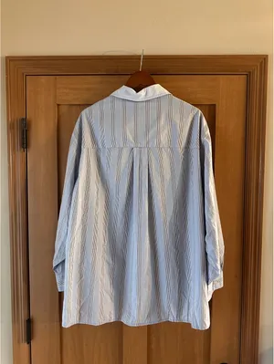NWT Aerie Oversized Button Down Shirt Cotton Blue Striped Women’s Large thumbnail 6