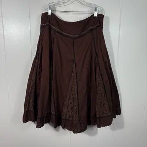 WDNY Vintage Y2K Brown Whimsygoth Lace Pleated Trim Knee Length Skirt Size 8 thumbnail 6