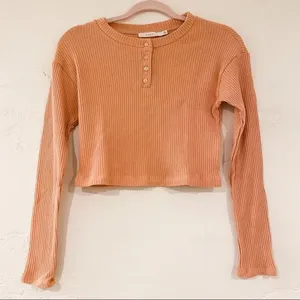 Lush Cropped Ribbed Sweater in Cafe Crème XS thumbnail 1