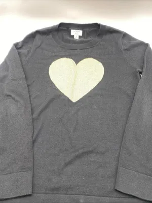 J. Crew Black Sweater Gold Heart Long Sleeve Pullover Sweater Teddie Small thumbnail 1