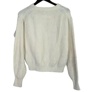 J. Crew Wool Blend Cable Knit Relaxed Fit Long Sleeve Crew Neck Sweater XS Cream thumbnail 4