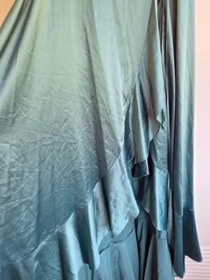 Lulus Love Of Your Life Dark Green Satin Ruffled Wrap Maxi Dress M thumbnail 7