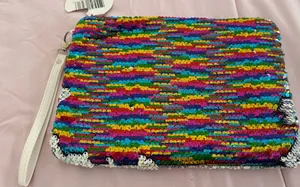 NWT Chloe Alexis Multicolor Sequin Clutch cosmetic bag size 10x7 boho maximalist thumbnail 1