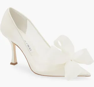 Jimmy Choo Staz Bow Mesh Pointed Pumps size 39.5 Ivory thumbnail 1