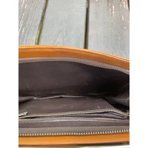 Vintage Tan Leather Clutch Bag Silver Chain Shoulder Strap Frame Top Cognac thumbnail 3