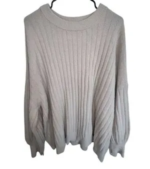 Aerie Blush Pink Oversized Fuzzy Long Sleeve Ribbed Sweater thumbnail 1