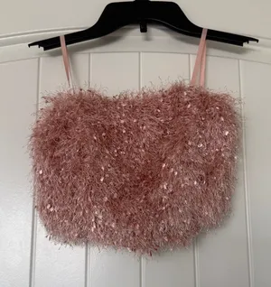 Olive Tree NEW Fluffy Blush Pink Y2K Fairycore Bandeau Top ✨🩰 Soft Shaggy Tube Top – Size S thumbnail 1