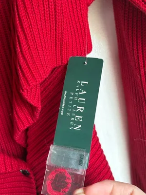 NWT Lauren Ralph Lauren Red Ribbed Cotton Cardigan Petite Large Button Front thumbnail 2