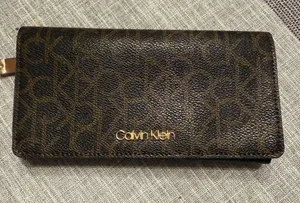 Calvin Klein Brown Monogram Continental Wallet with Gold Logo thumbnail 1
