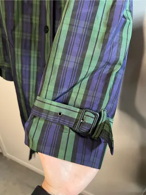 Vintage Jeffrey Banks Plaid Trench Coat Longline Belted Green Purple Size M thumbnail 11