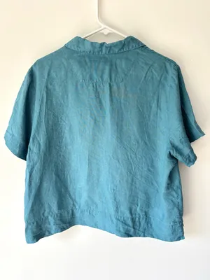 Quince 100% European Linen Short Sleeve Shirt Mineral Blue Teal Relaxed Fit thumbnail 5