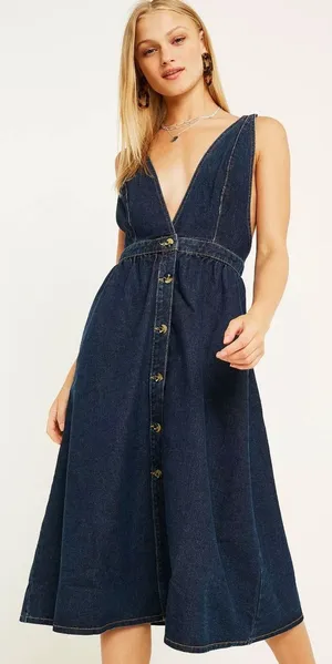 Urban Outfitters Danny‎ Midi Dress Women's Small Denim Button Down Casual thumbnail 1