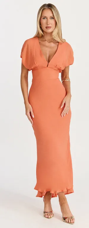 New Showpo Desiree Midi Dress V Neck Flutter Short Sleeve Slip Dress MSRP $129 thumbnail 1