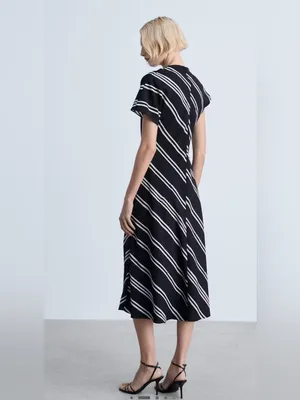 Mango Draped Striped Midi Dress Black White Italian‎ Fabric Size US 4-Small thumbnail 3