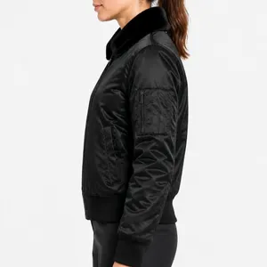 GAP Black Faux Fur Lined Bomber Jacket Size Small Satin Finish Full Zip Coat thumbnail 2