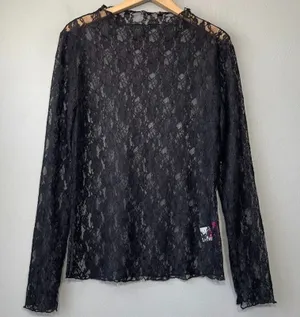 Sheer Lace Top Size Medium Black Whimsigoth Fairy Grunge Gothic Indie Sleaze thumbnail 1