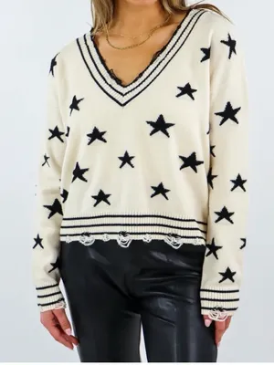 Rock N Rags THE SWEET LIFE SWEATER CREAM WITH BLACK STARS Size S thumbnail 1