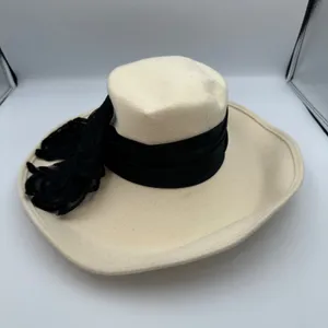 Vintage Joe Bill Miller Wool‎ Hat Cream Black Lace Bow Derby Dress Hats Made USA thumbnail 3