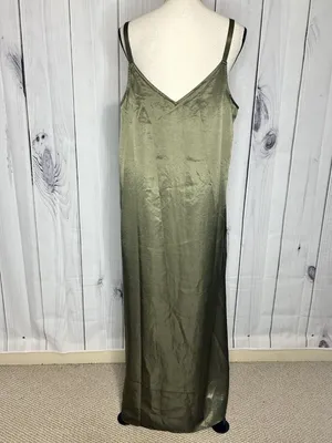 Vince Camuto Olive Green Satin Slip Maxi Dress Sz L V-Neck Strappy Sleeveless thumbnail 7
