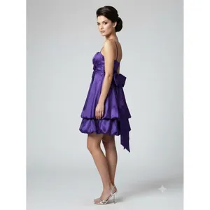 Rory vtg USA Purple Satin Bubble Hem Cocktail Dress Sweetheart‎ Back Bow Mini 6 thumbnail 2