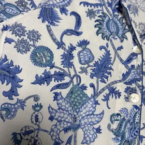 Roller‎ Rabbit Amanda Blue 100% Cotton Pajama Top M Block Print Coastal Boho thumbnail 11