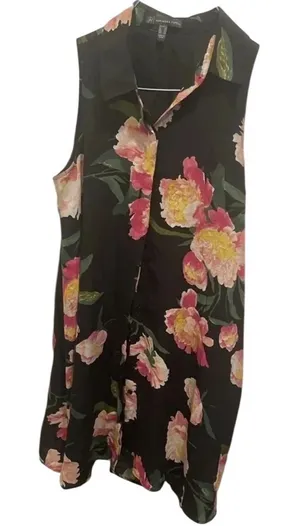 Adrianna Papell Black Floral Sleeveless Shirt Dress Women’s‎ Size 6 thumbnail 1
