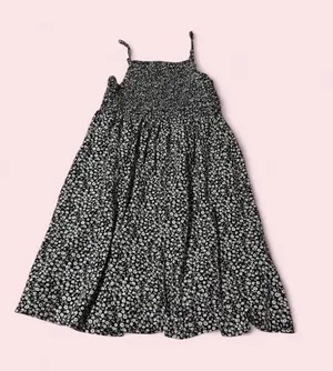 SHEIN Black & White Floral Smocked Midi Dress thumbnail 1