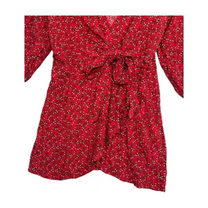 Free People Clara Dress Womens Extra Small Red Floral 3 4 Sleeve Tie Front Boho thumbnail 5