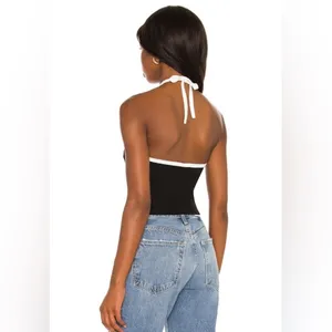 Superdown Revolve Sirena Contrast Halter Top in black and white- Size Medium thumbnail 3