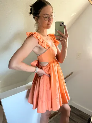 Orangey Coral Ruffled Sleeveless Mini Dress thumbnail 9