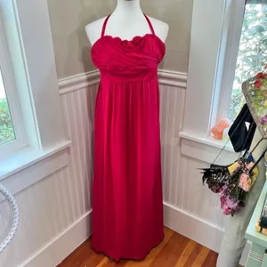 Phoebe Couture Silk Ruched Sweetheart Halter Maxi Dress Red Raspberry Size 6 thumbnail 5